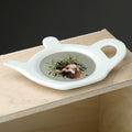 Porcelain Teabag Dish/Holder - Kim Haskins Cat in Plant Pot Green-