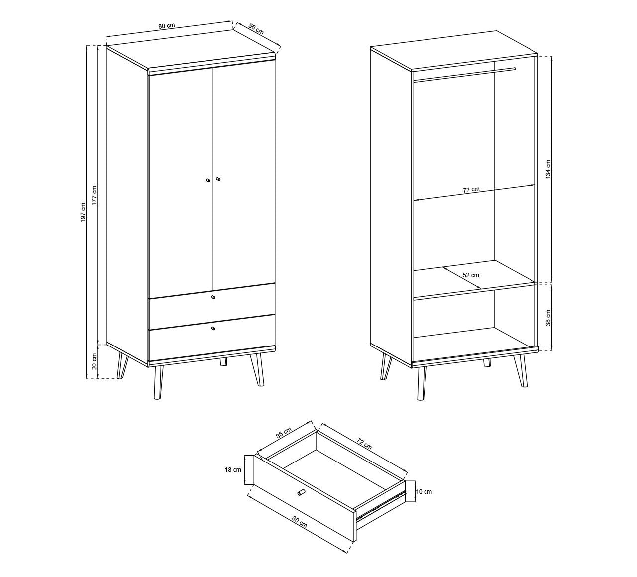 Primo 2 Door Wardrobe-Hinged Door Wardrobe