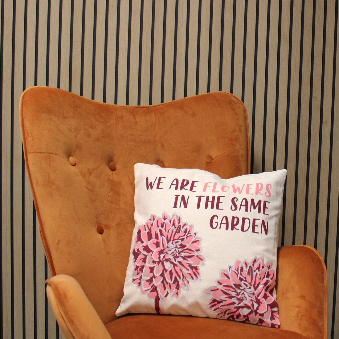 Printed Cotton Cushion Cover - We are Flowers - Olive, Pink and Natural - £39.0 - 