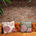 Printed Cotton Cushion Cover - We are Flowers - Olive, Pink and Natural-