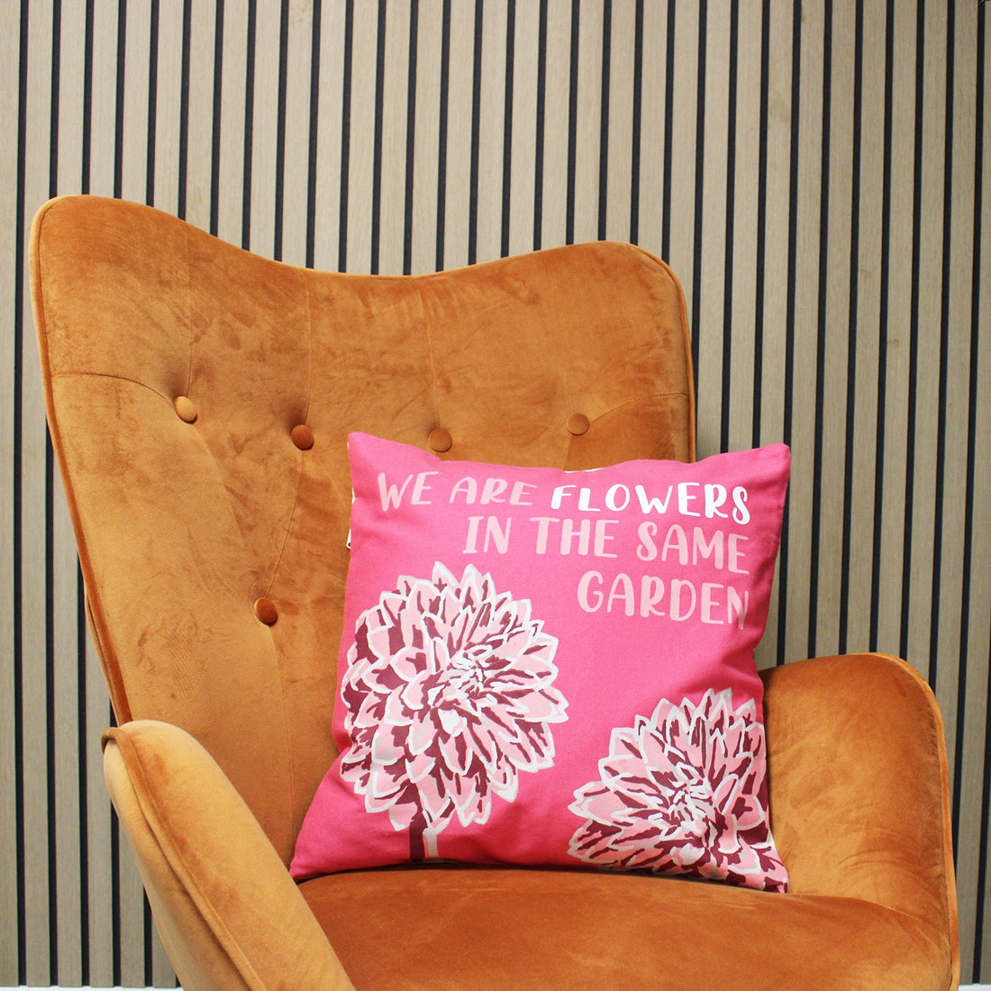 Printed Cotton Cushion Cover - We are Flowers - Olive, Pink and Natural - £39.0 - 