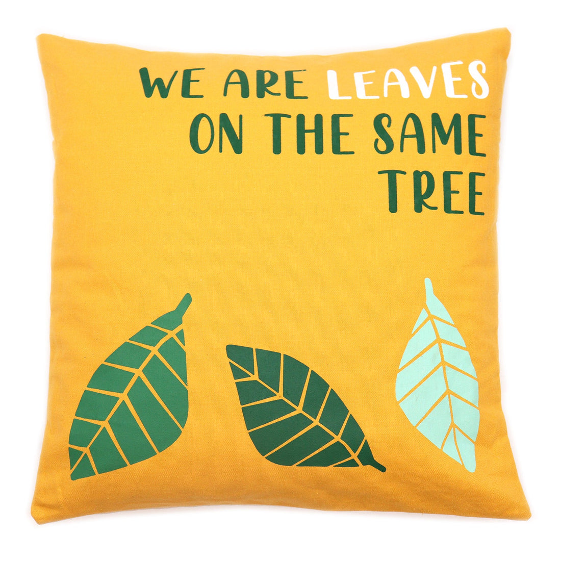 Printed Cotton Cushion Cover - We are Leaves - Yellow, Blue and Natural - £39.0 - 