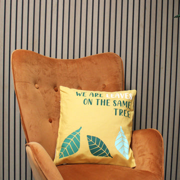 Printed Cotton Cushion Cover - We are Leaves - Yellow, Blue and Natural - £39.0 - 