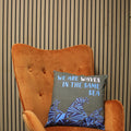 Printed Cotton Cushion Cover - We are Waves - Grey, Blue and Natural - £39.0 - 