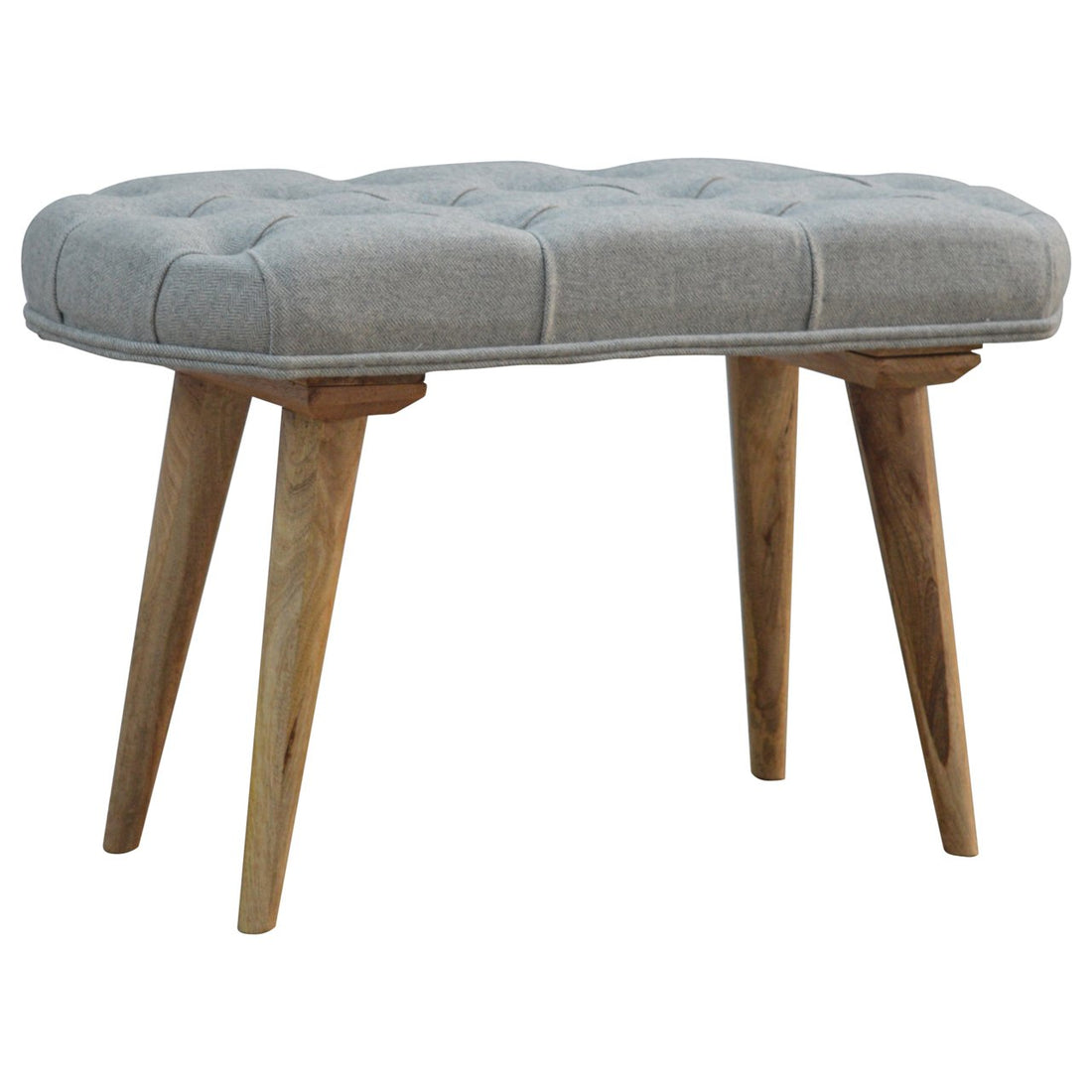 Nordic Style Bench with Deep Buttoned Grey Tweed Top