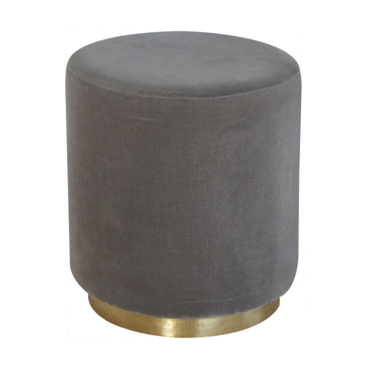 Grey Velvet Footstool with Gold Base