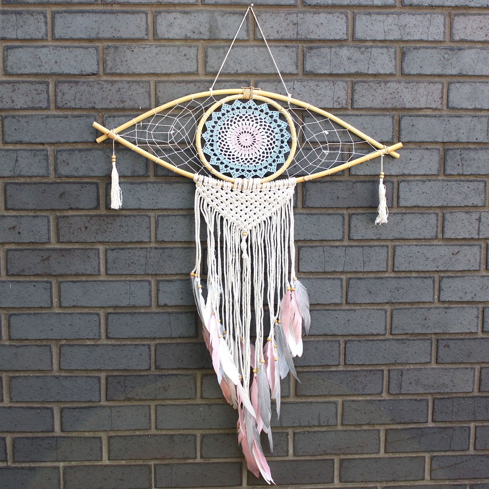 Protection Dream Catcher - Lrg Macrame Eye Blue/ White/Pink - £39.0 - 