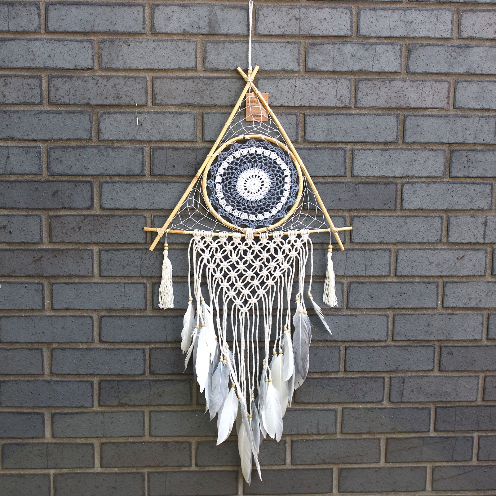 Protection Dream Catcher - Lrg Macrame Pyramid White/Grey - £39.0 - 