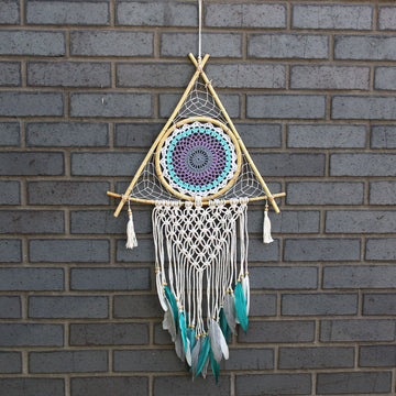 Protection Dream Catcher - Lrg Macrame Pyramid White/Turquoise - £39.0 - 