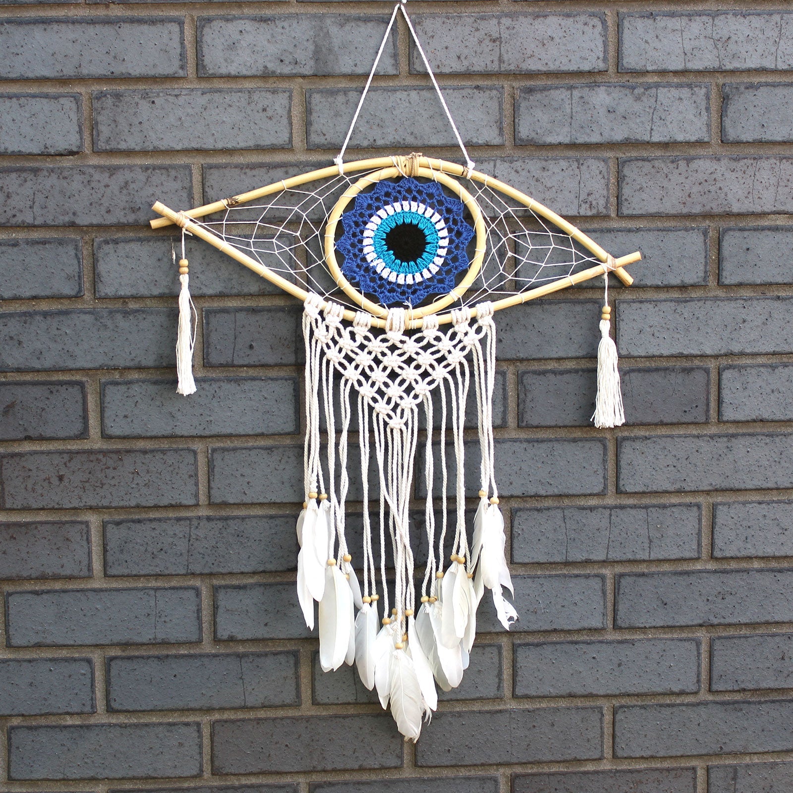 Protection Dream Catcher - Med Macrame Evil Eye Blue/White/Black - £36.34 - 