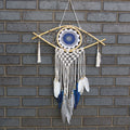 Protection Dream Catcher - Med Macrame Evil Eye White/ Blue/Grey - £36.34 - 