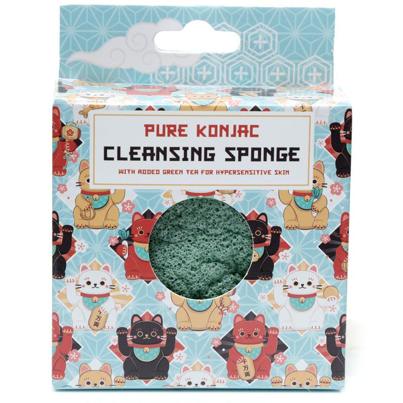 Pure Konjac Cleansing Sponge with Green Tea for Sensitive Skin - Maneki Neko Lucky Cat - £7.99 - 