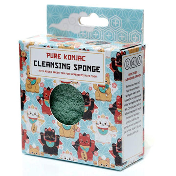 Pure Konjac Cleansing Sponge with Green Tea for Sensitive Skin - Maneki Neko Lucky Cat - £7.99 - 