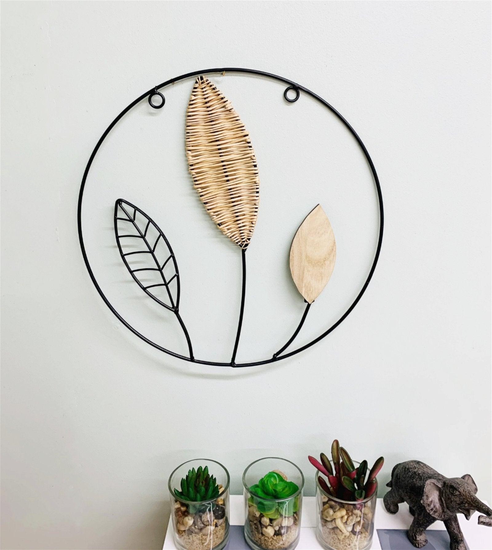 Rattan Leaf Metal Wall Deco 35cm-Ornaments