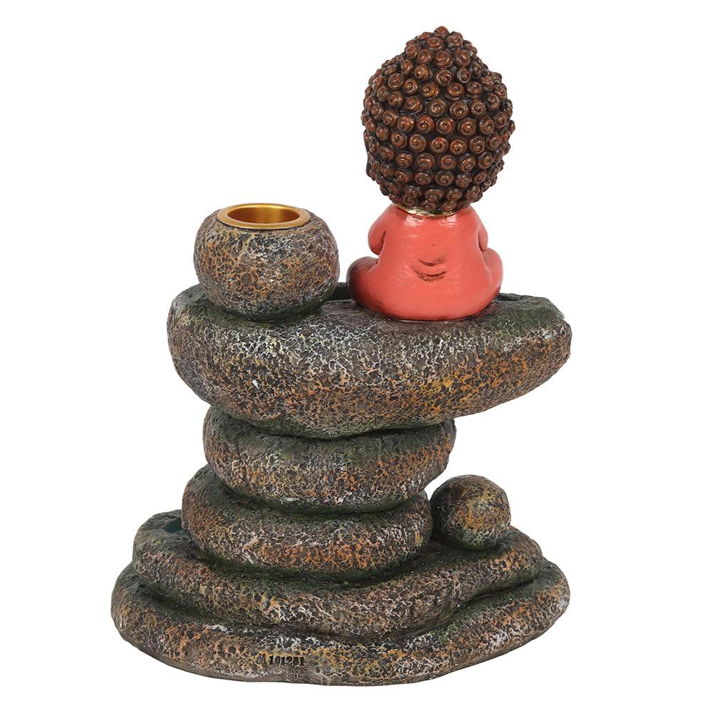 Red Buddha and Rock Pond Backflow Incense Burner-Incense Holders