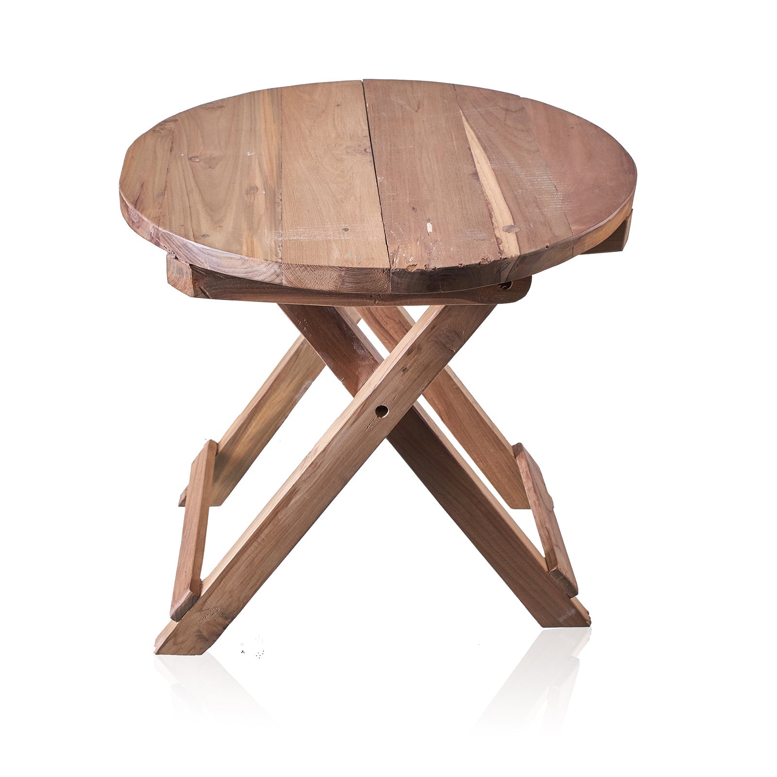 Round Folding Coffee Table - 50cm - Recycled Wood-