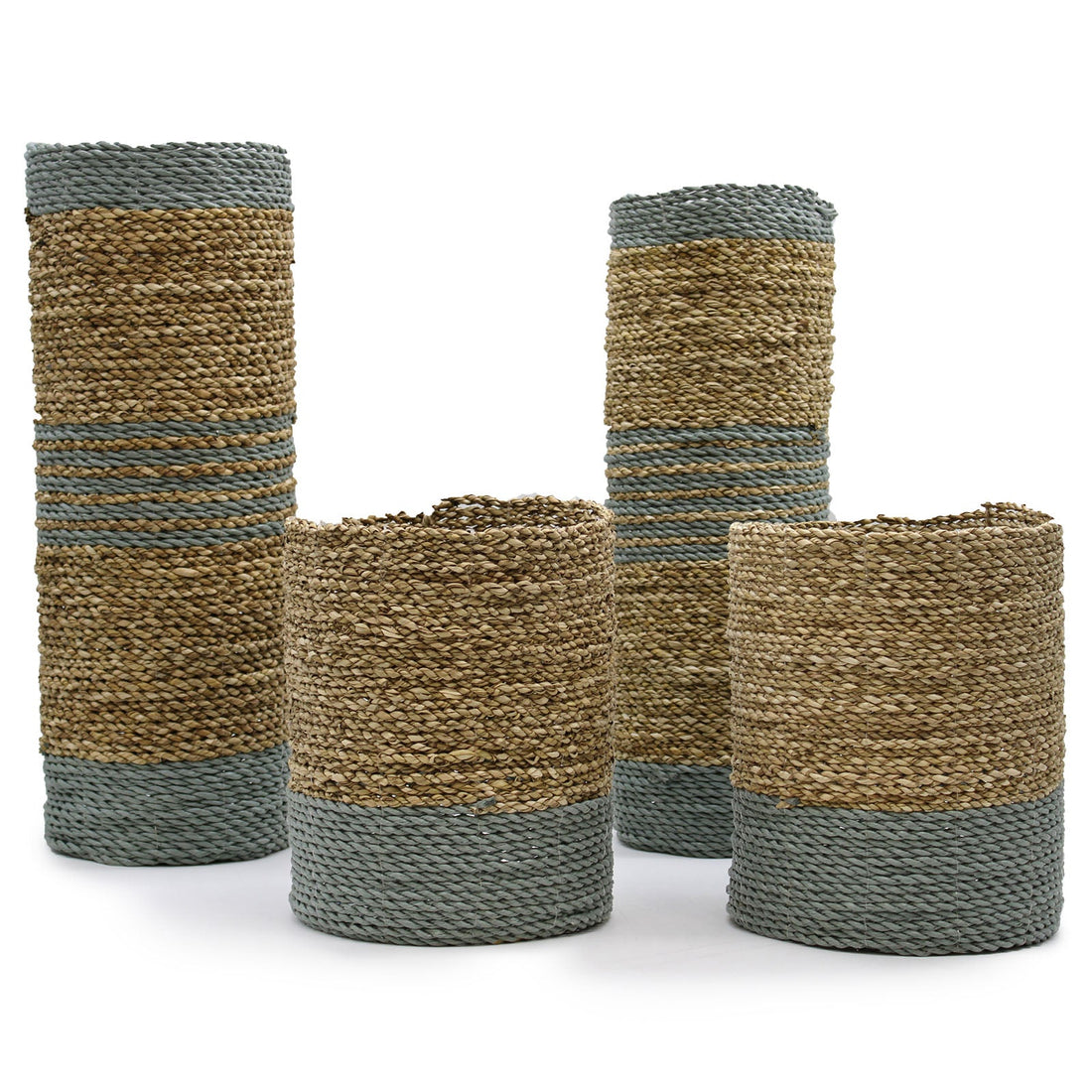 Seagrass & Abu-Abu Raffia Set - 2 Vase & 2 Bins - £77.0 - 