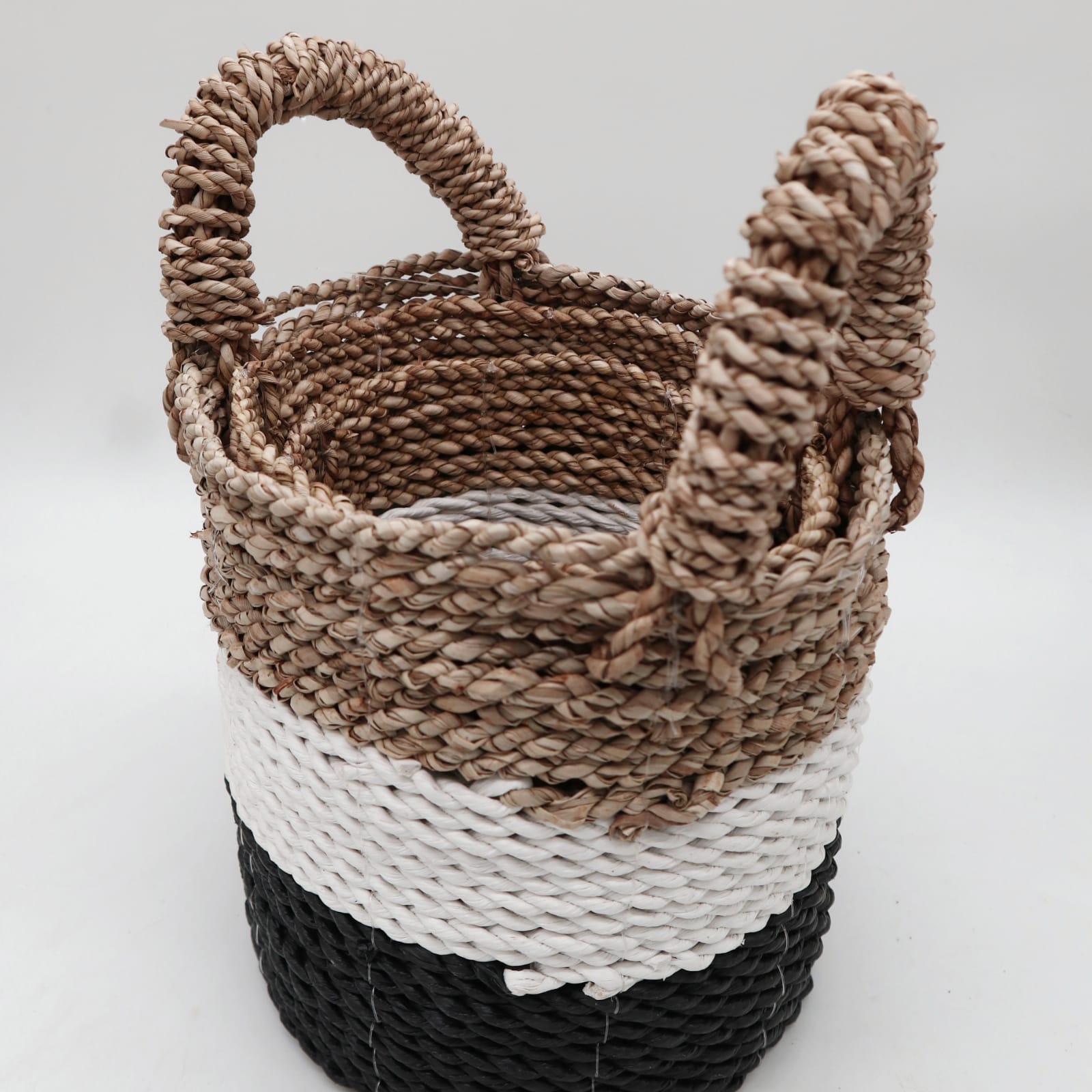 Seagrass Basket Set - Dark Grey / White / Natural-