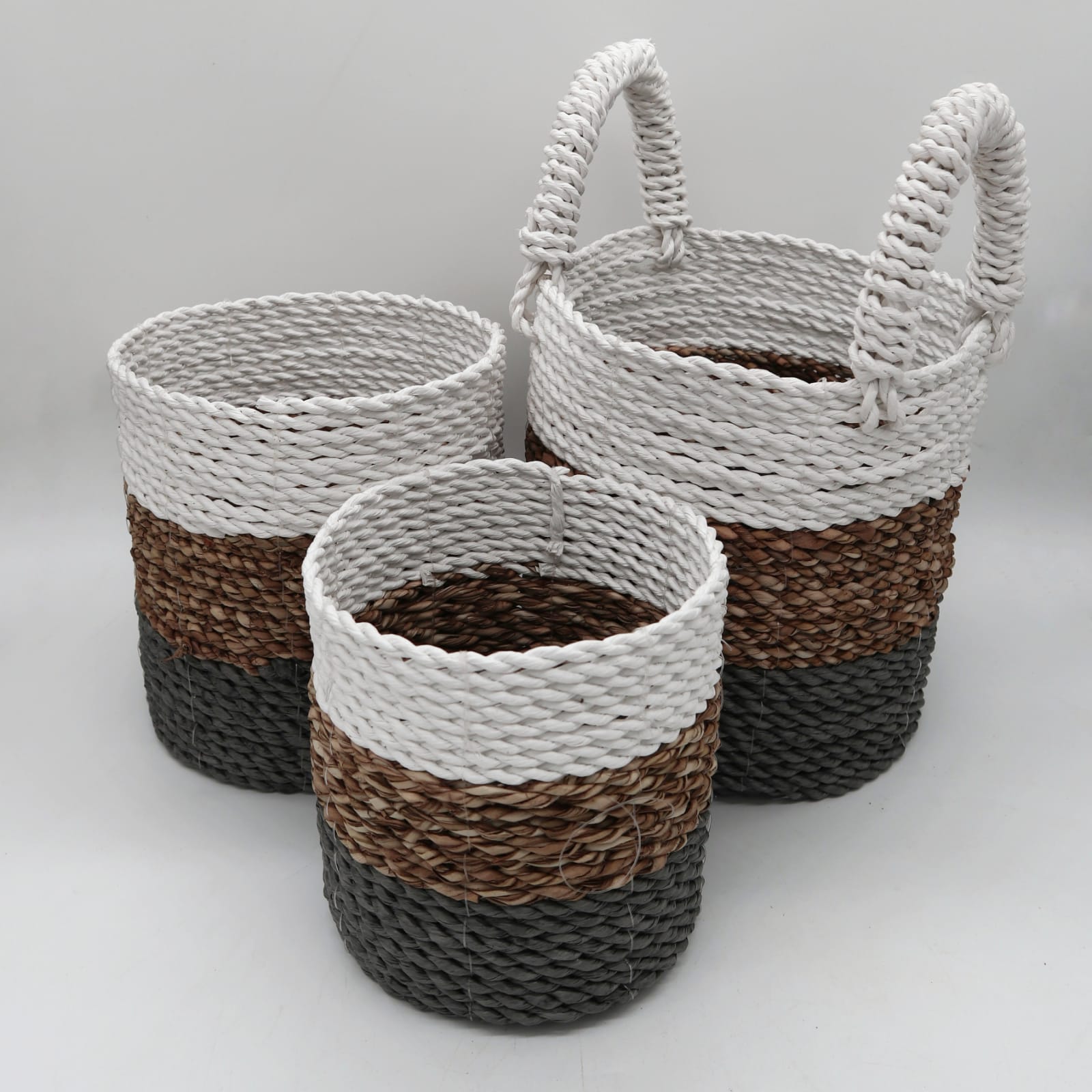 Seagrass Basket Set - Grey / Natural / White-