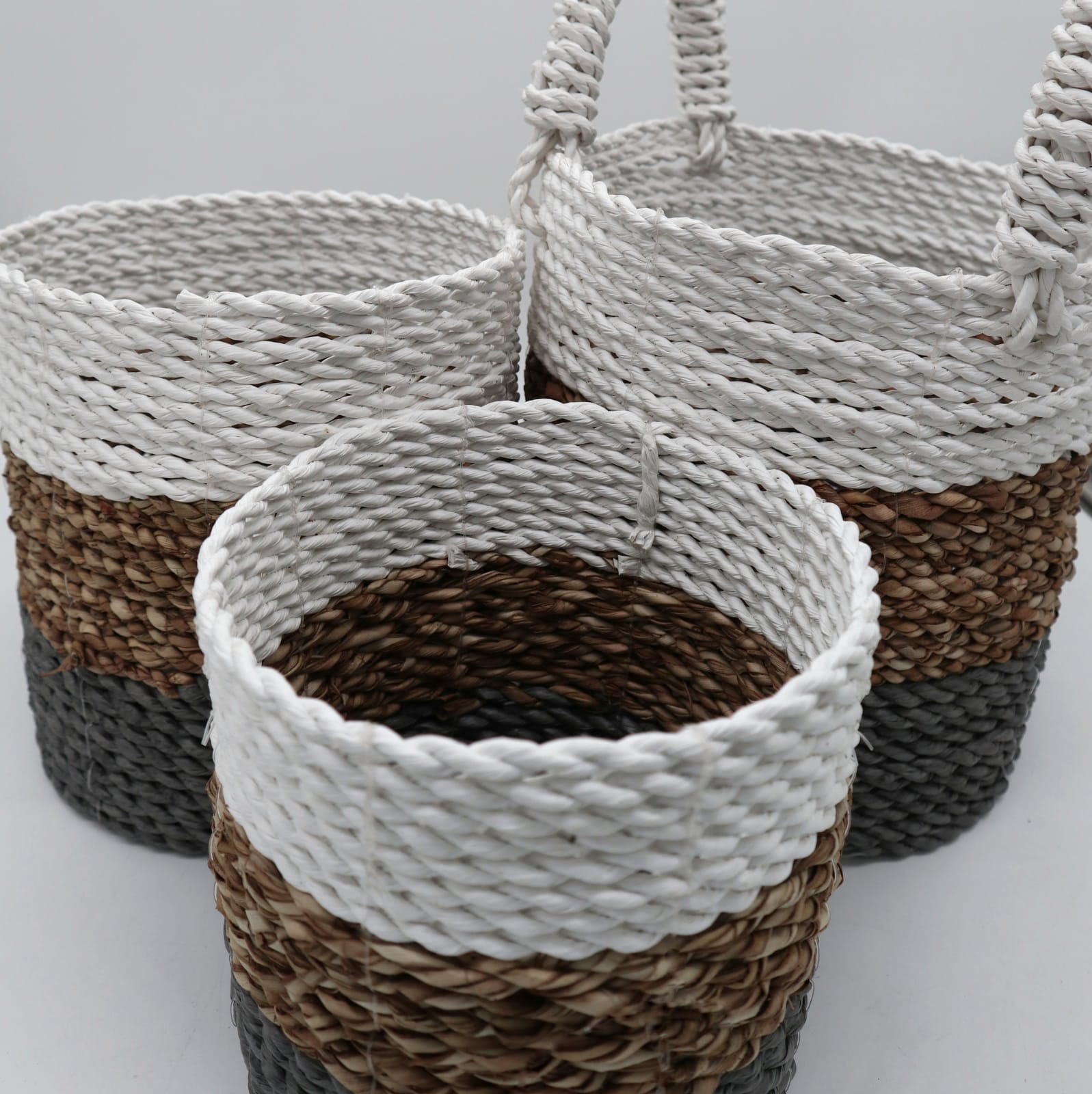 Seagrass Basket Set - Grey / Natural / White-