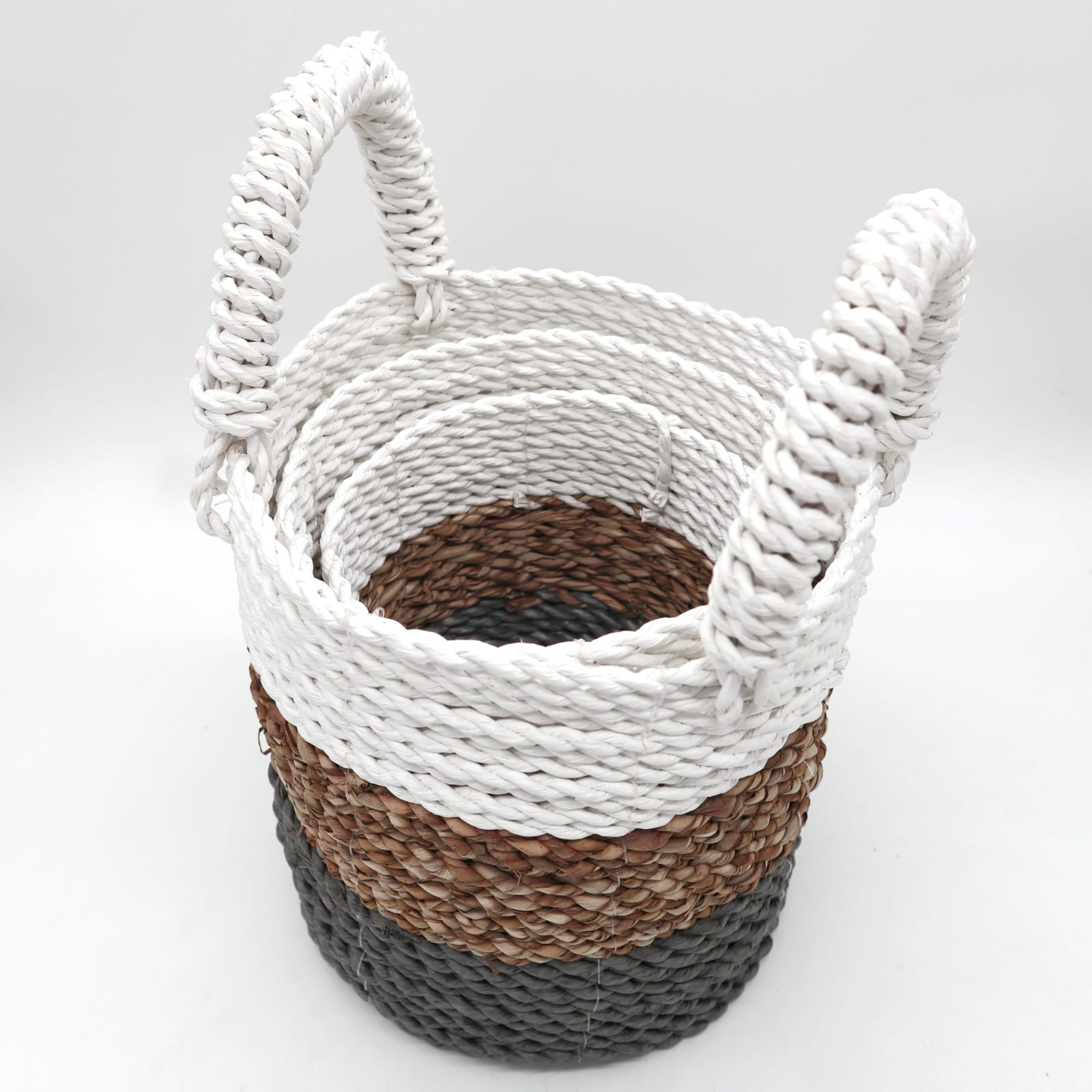 Seagrass Basket Set - Grey / Natural / White-