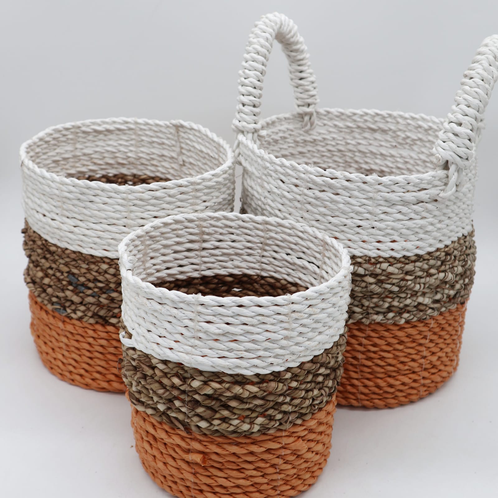 Seagrass Basket Set - Orange / Natural / White-