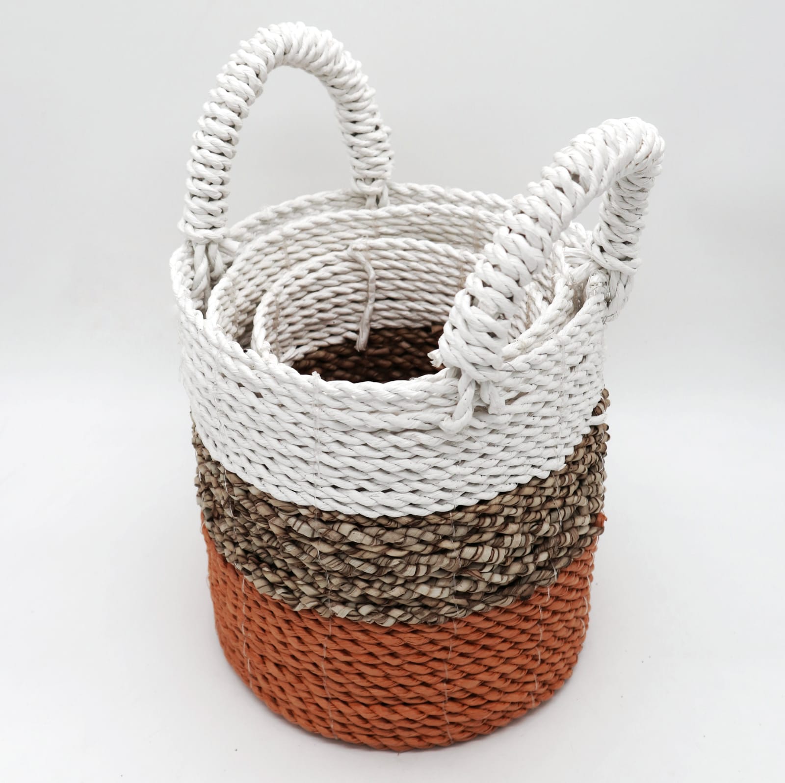 Seagrass Basket Set - Orange / Natural / White-