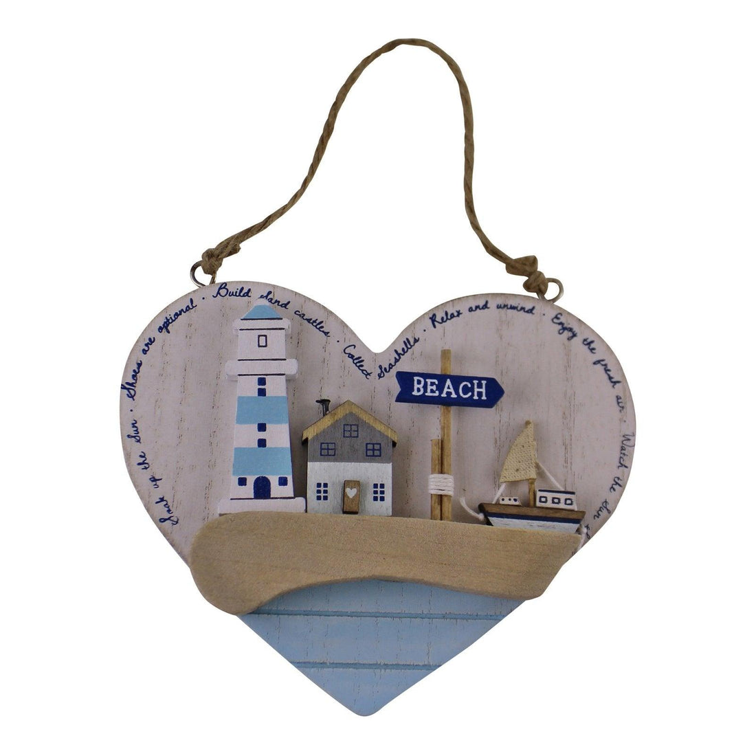 Seashore Hanging Wooden Heart Plaque - £12.99 - Ornaments 