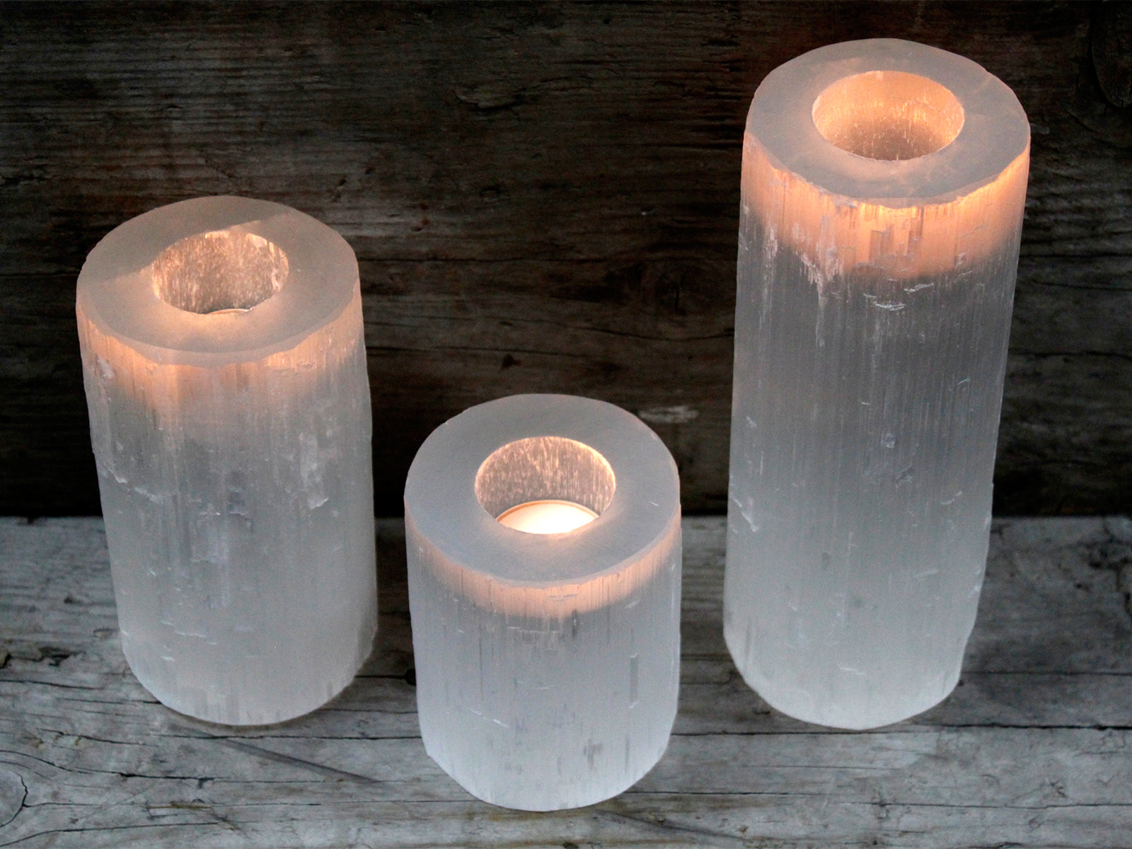 Selenite Cylinder Candle Holder - 15 cm-