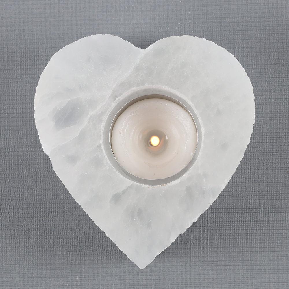 Selenite Heart Tealight Holder - £17.99 - Candle Holders 