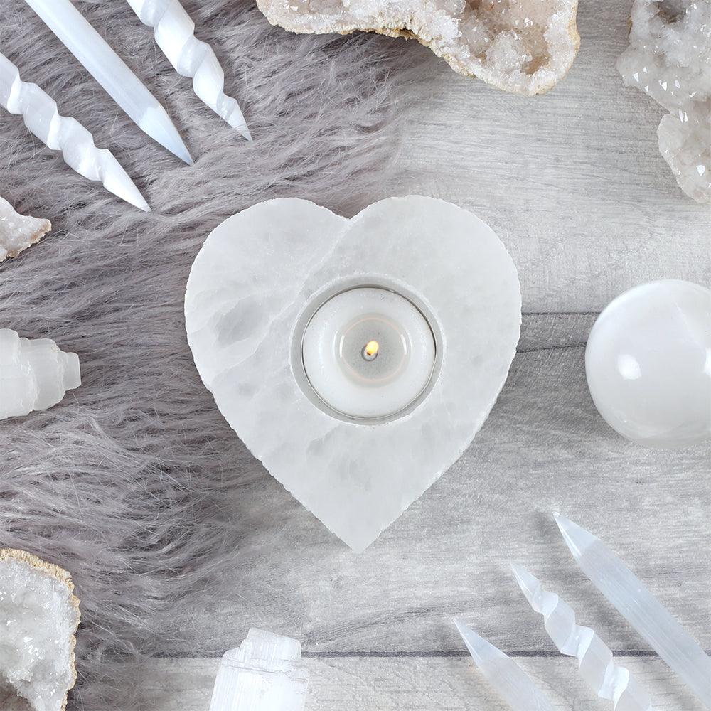 Selenite Heart Tealight Holder-Candle Holders