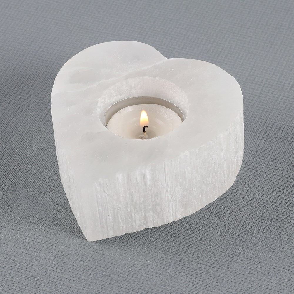 Selenite Heart Tealight Holder - £17.99 - Candle Holders 