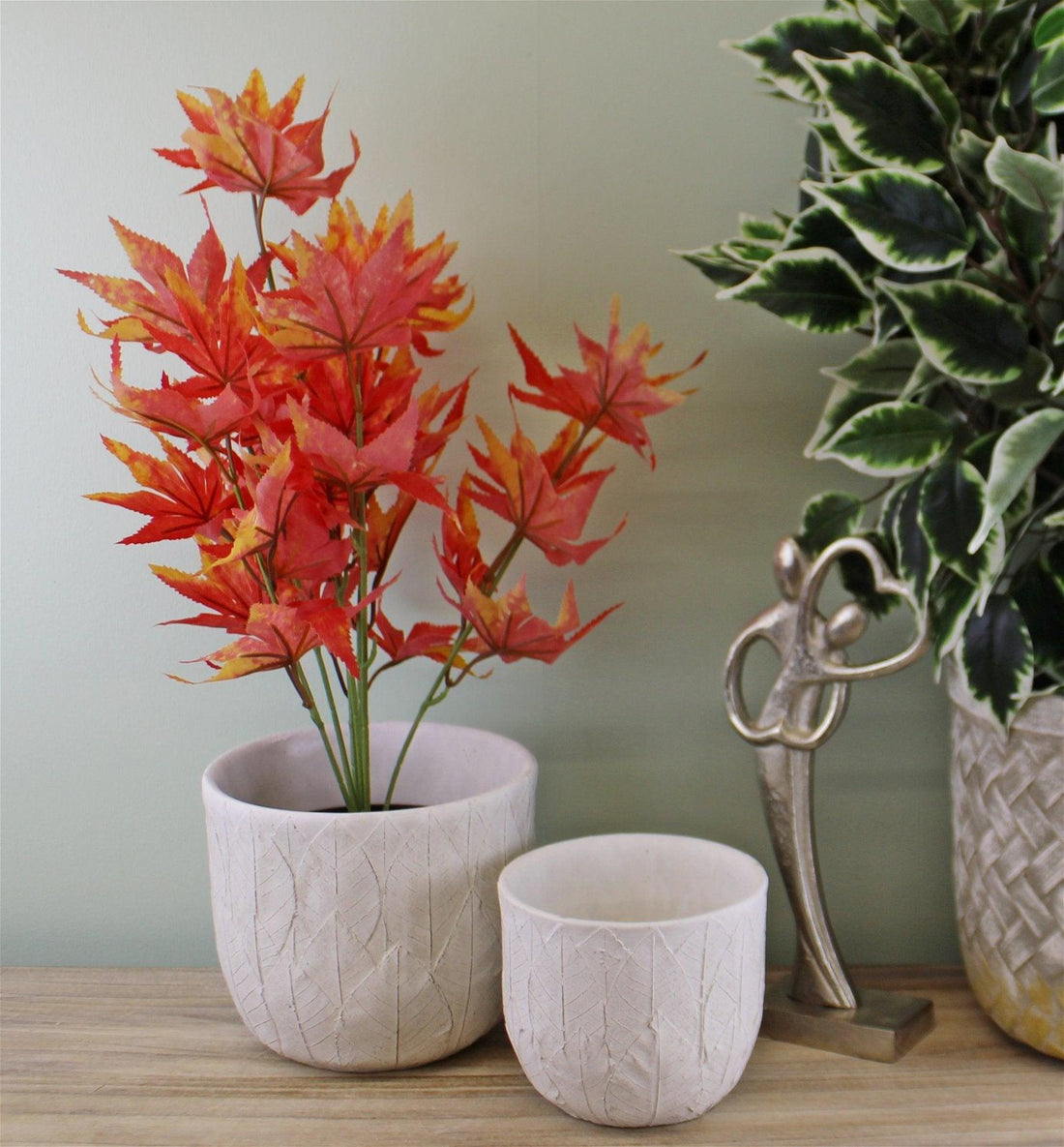 Set of 2 Cement Embossed Leaf Planters - £26.99 - Planters, Vases & Plant Stands 