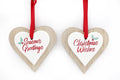Set Of 2 Double Wooden Hanging Heart Decoration 12cm-Christmas Hanging Ornaments