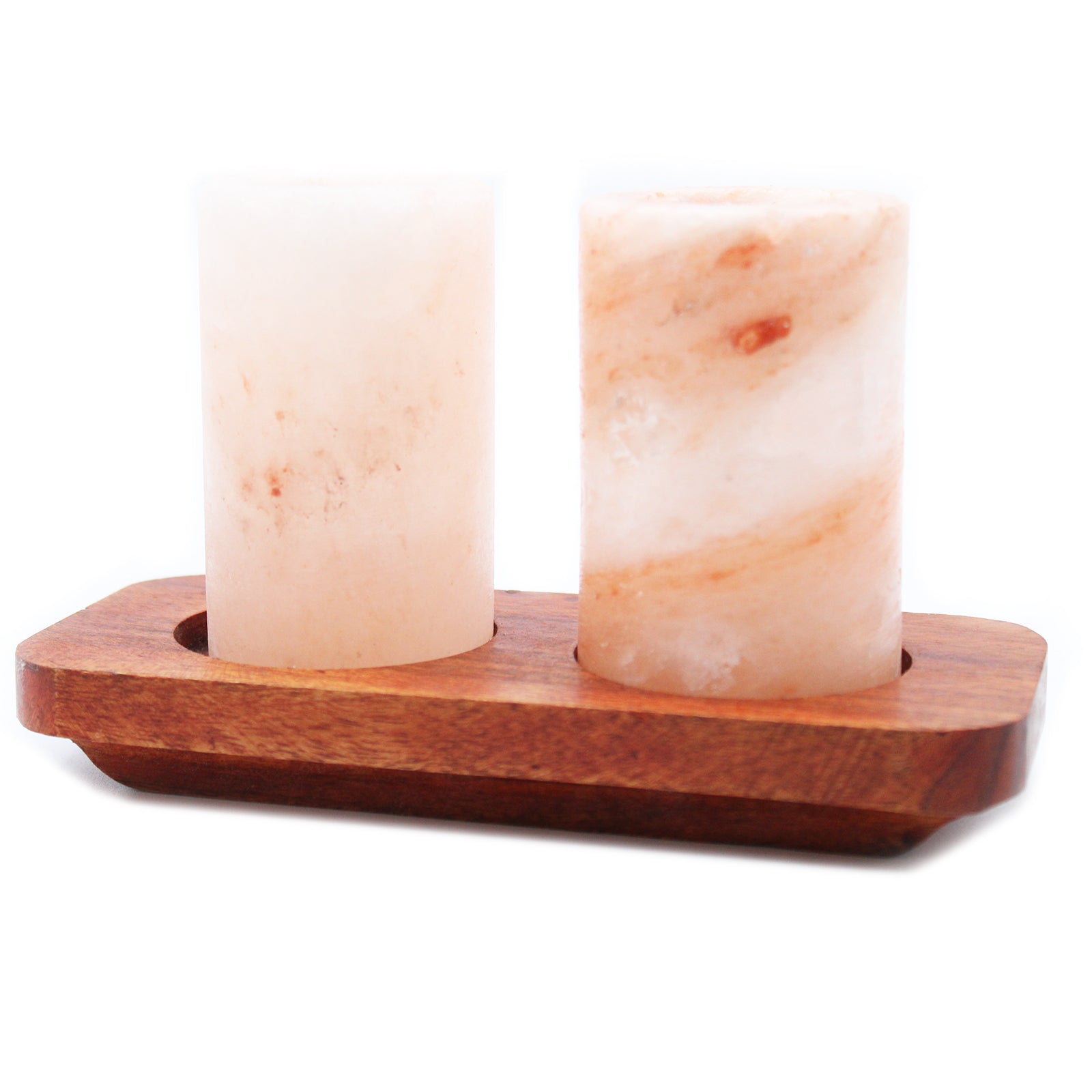 Set of 2 Himalayan Salt Shot Glasses & Wood Serving Stand-