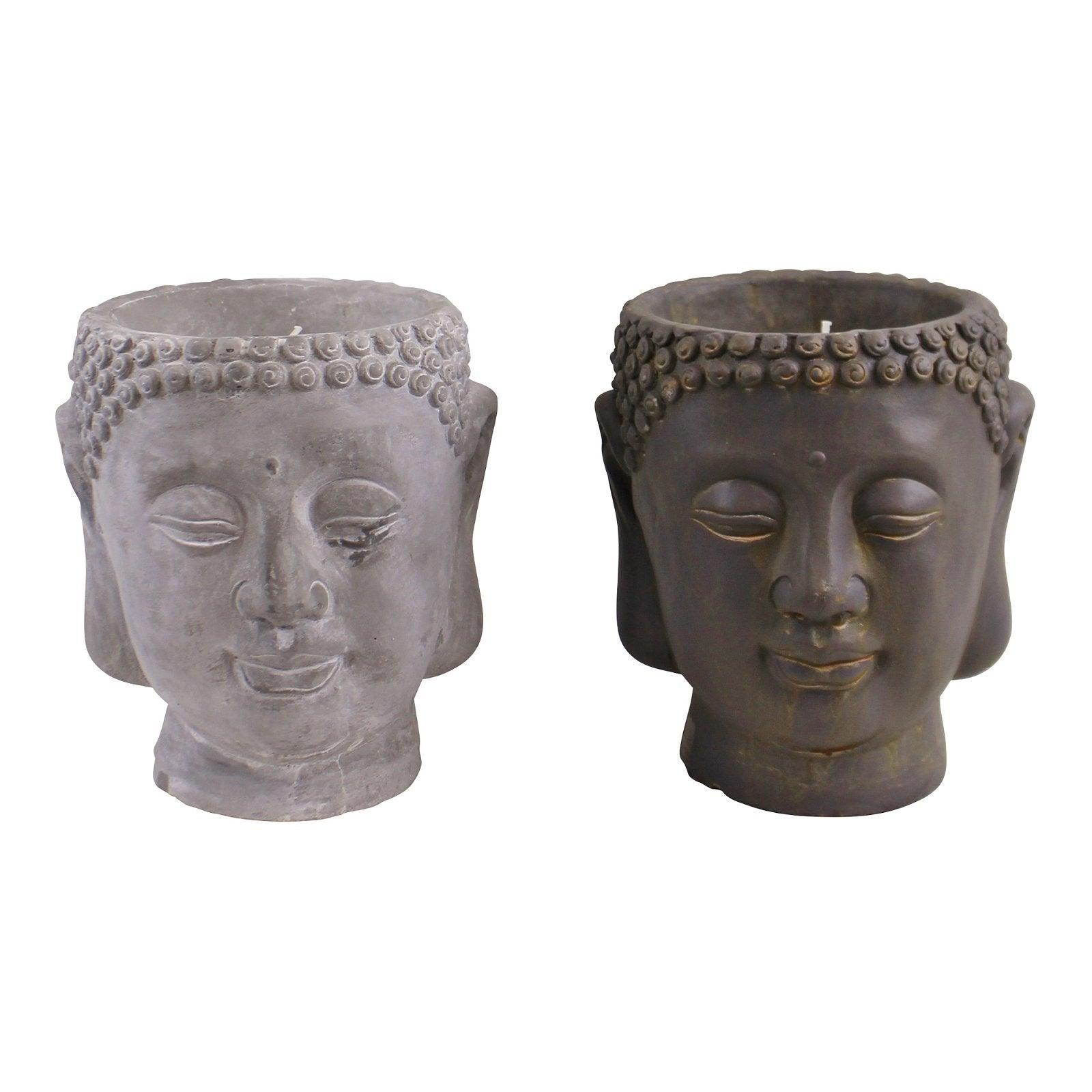 Set of 2 Large Cement Buddha Design Candles-Candles