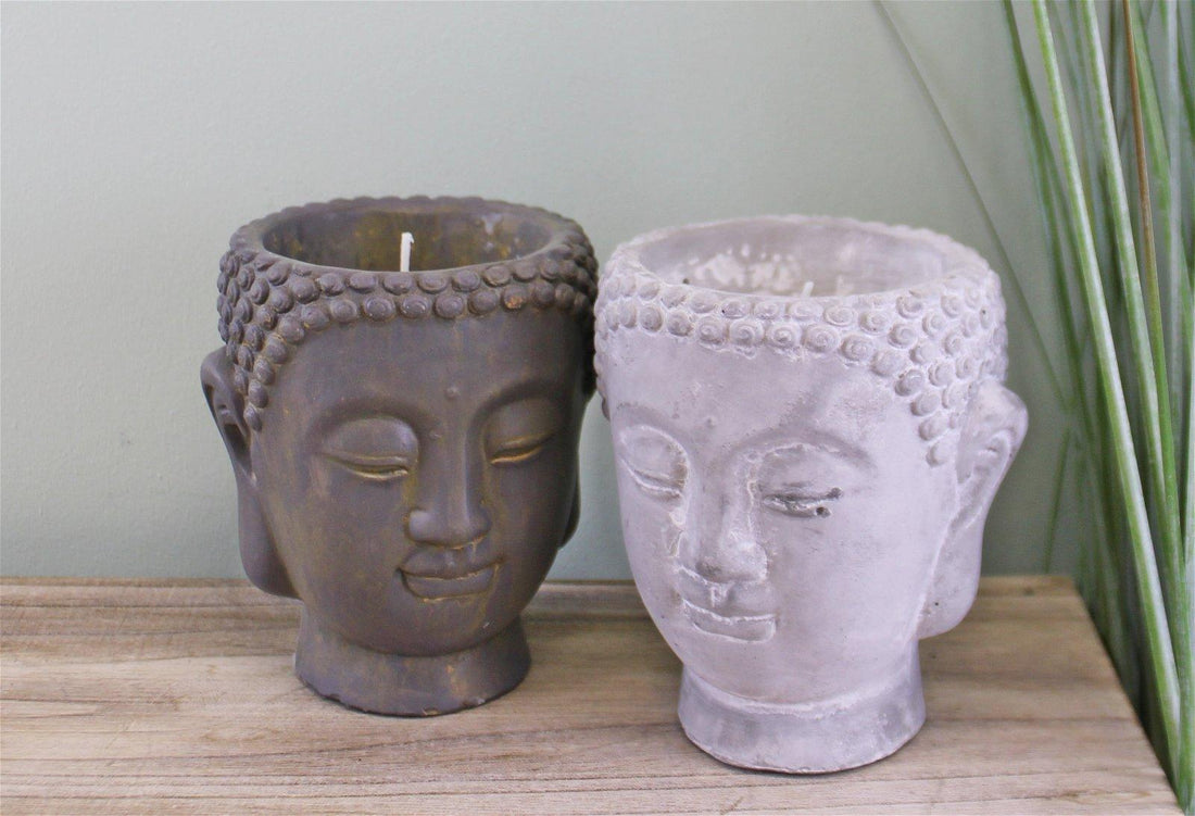 Set of 2 Medium Cement Buddha Design Candles - £26.99 - Candles 