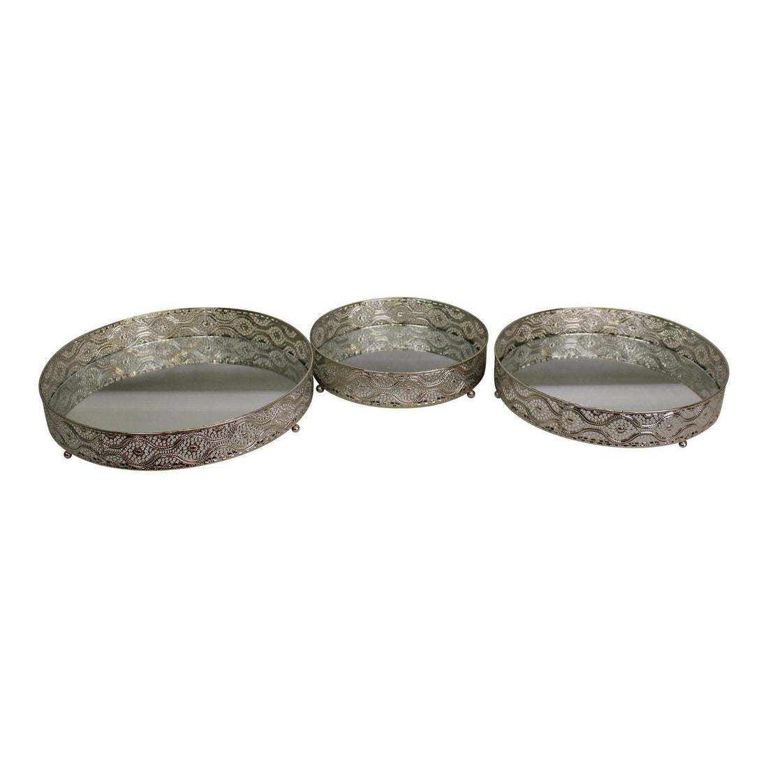 Set Of 3 Silver Metal and Mirrored Candle Plates - £49.99 - Candle Holders & Plates 