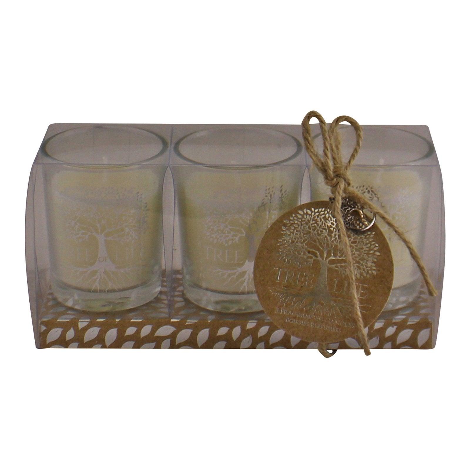 Set Of 3 Tree Of Life Fragranced Votive Candles-Candles