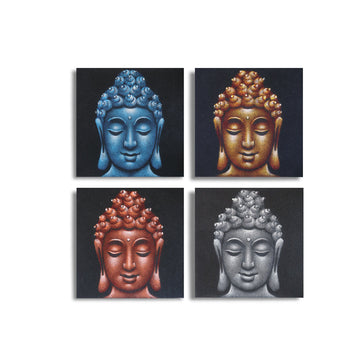 Set of 4 Buddha Heads Sand Detail 30x30cm - £40.0 - 