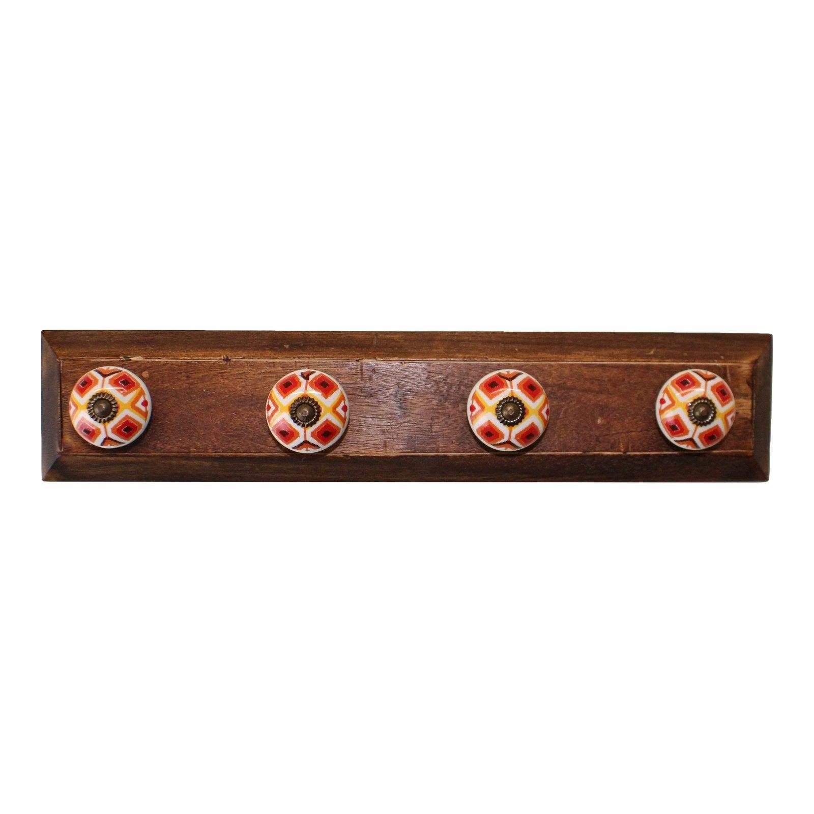 Set of 4 Kasbah Design Coat Hooks On Wooden Base-Coat Hooks