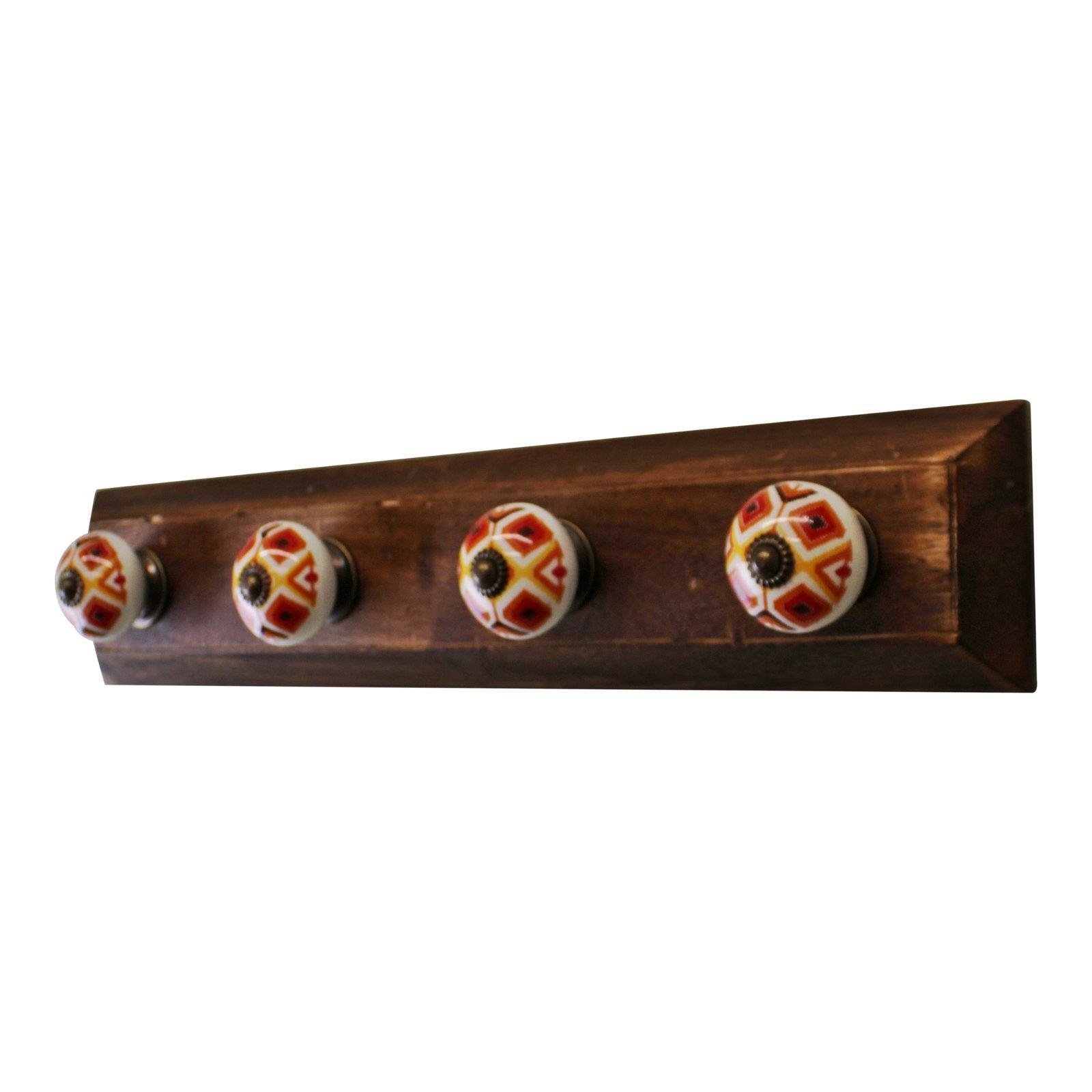 Set of 4 Kasbah Design Coat Hooks On Wooden Base - £26.99 - Coat Hooks 