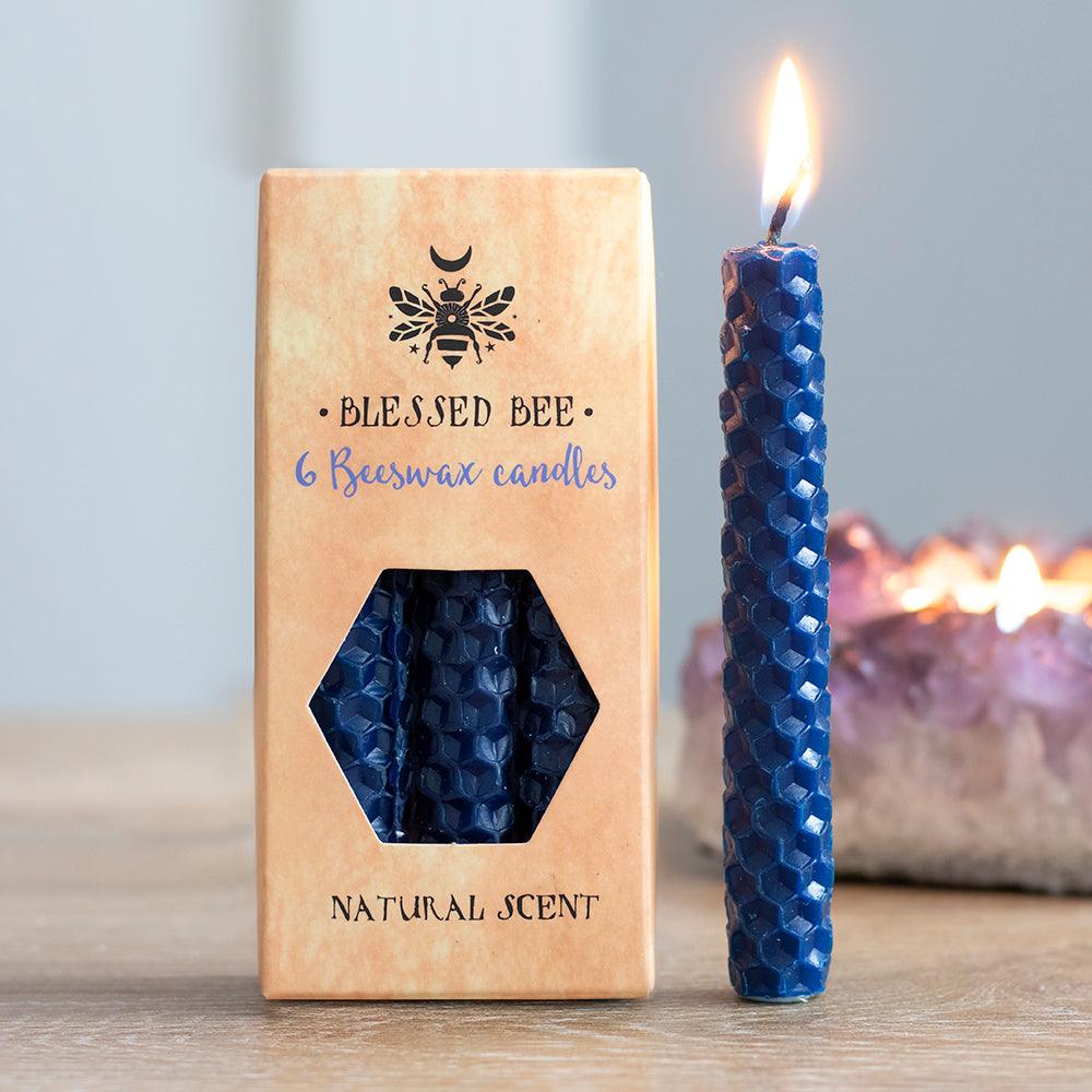 Set of 6 Blue Beeswax Spell Candles-Candles