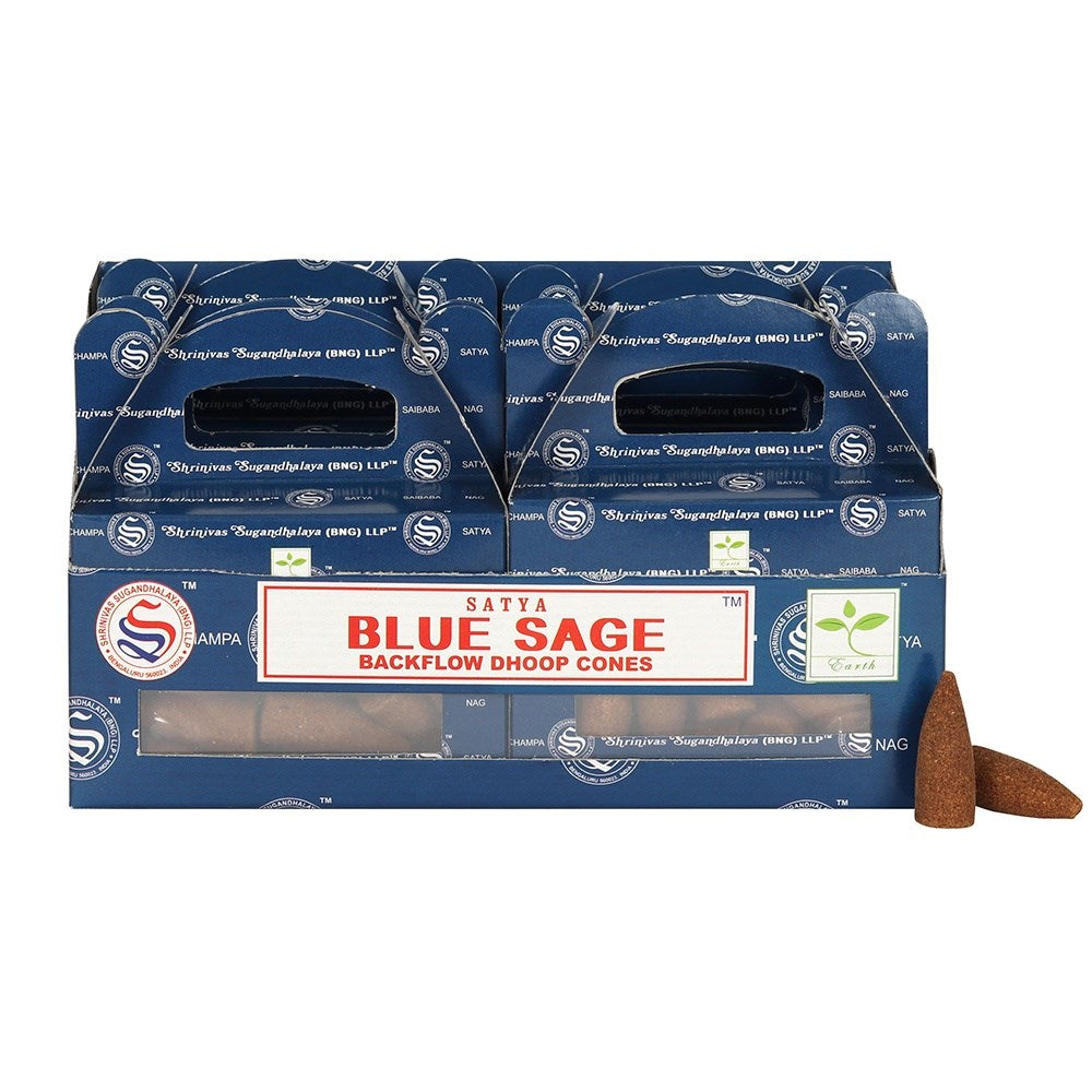 Set of 6 Packets of Blue Sage Backflow Dhoop Cones by Satya - £22.99 - Backflow Burners Cones 