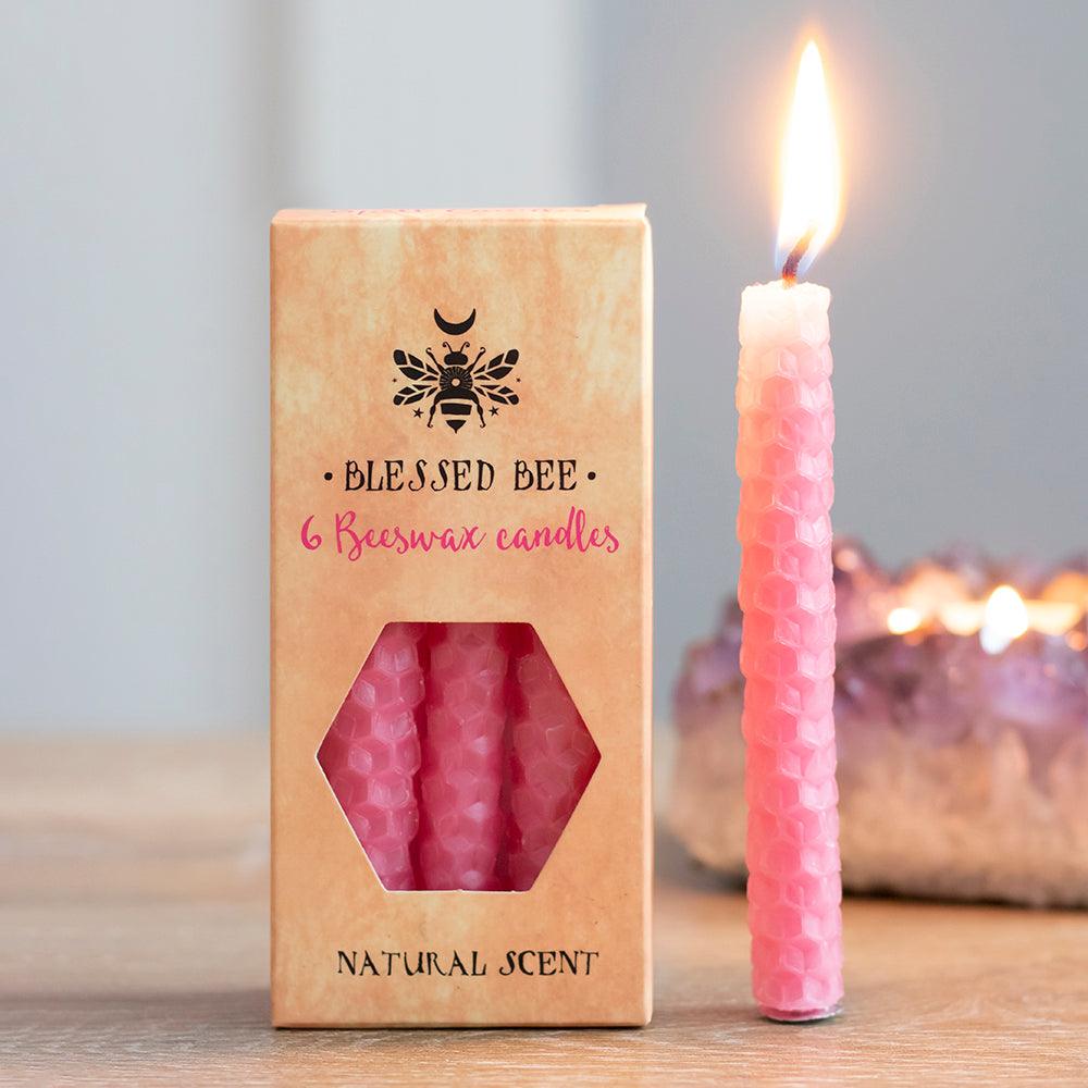 Set of 6 Pink Beeswax Spell Candles-Candles