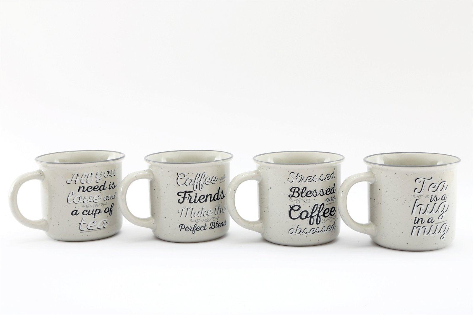 Set of Four Antique Grey Slogan Mug-