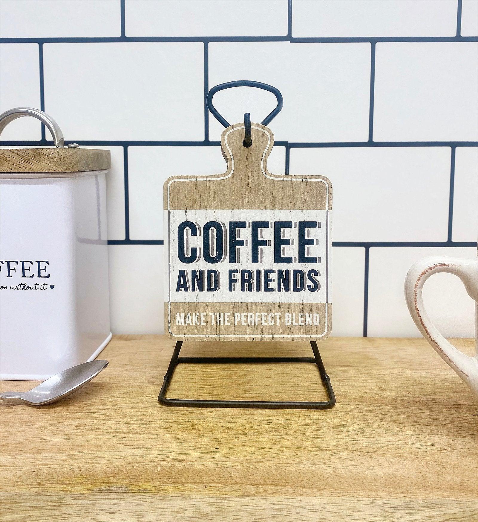 Set of Six Coffee Slogan Coasters On Metal Stand-