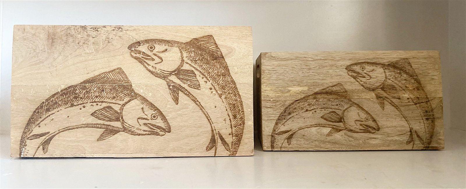 Set Of Two Engraved Salmon Crates-