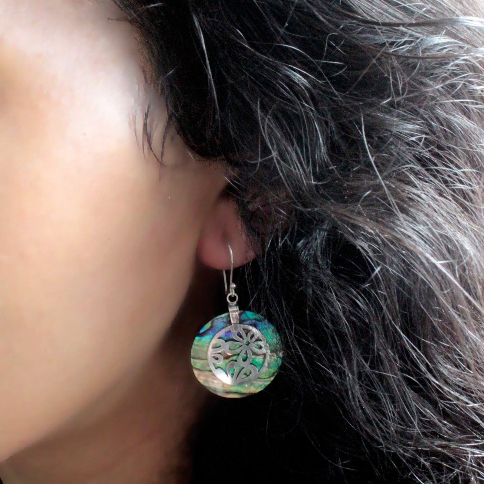 Shell & Silver Earrings - Classic Disc - Abalone-