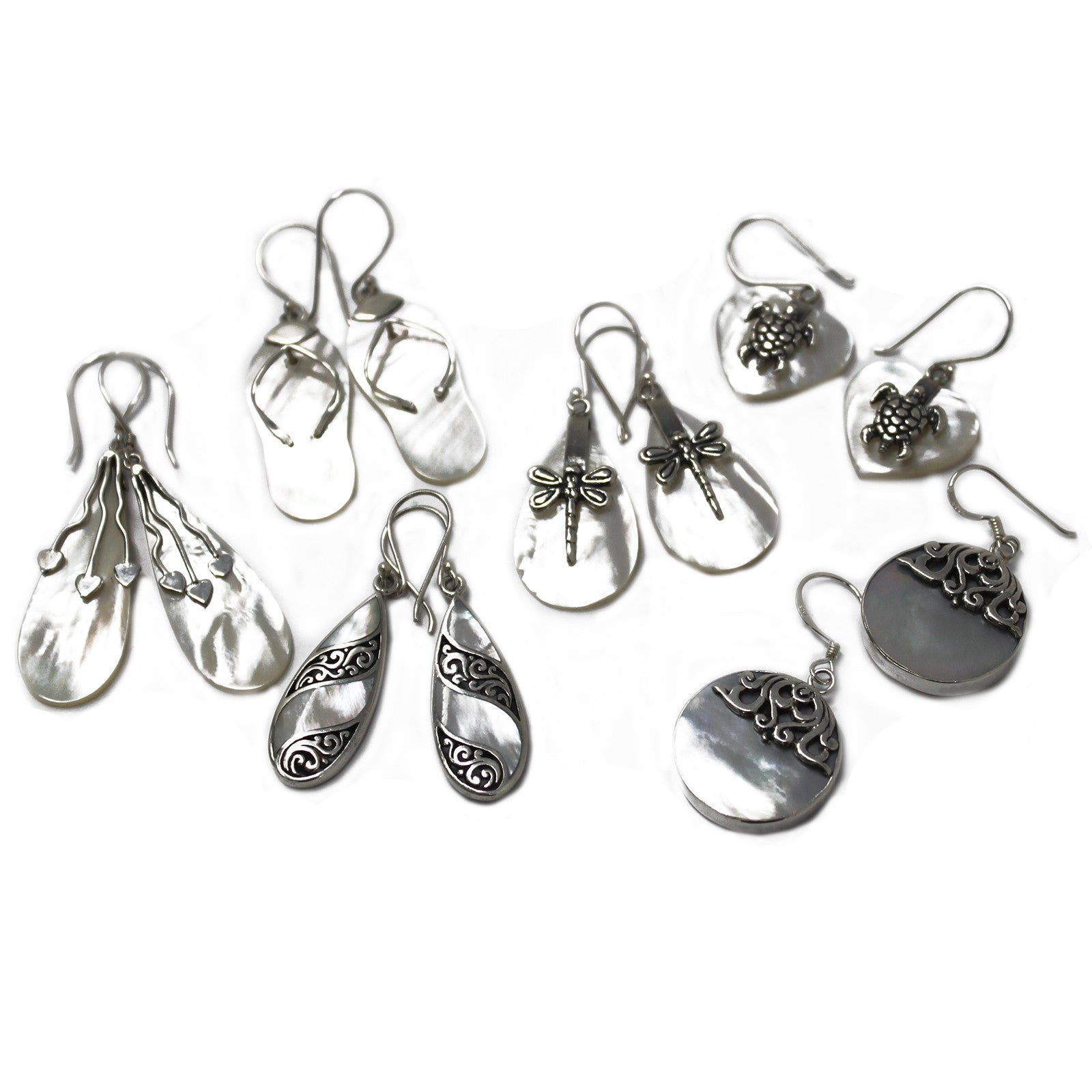 Shell & Silver Earrings - Dragonflies - MOP-